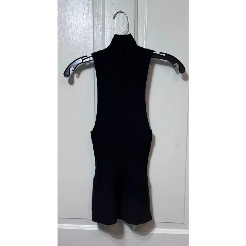 NWT Ramy Brook Black Ribbed Knit Turtleneck Tank Top Size S-M - Picture 5 of 9